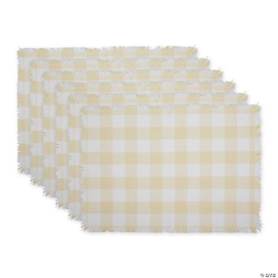 Natural Heavyweight Check Fringed Placemat (Set Of 6) | Oriental Trading
