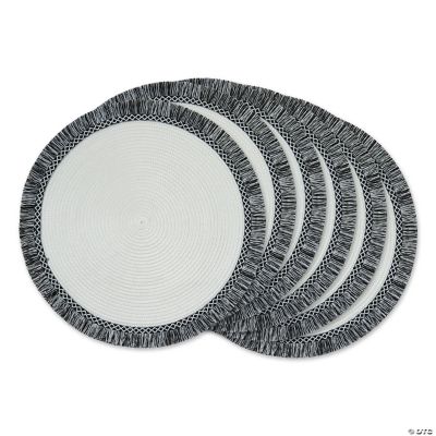 White And Black Round Fringed Placemat Set Of 6 Oriental Trading