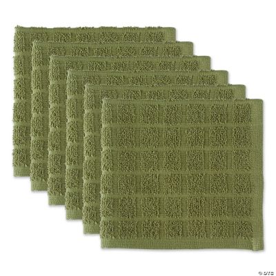 Solid Antique Green Windowpane Terry Dishcloth 6 Piece
