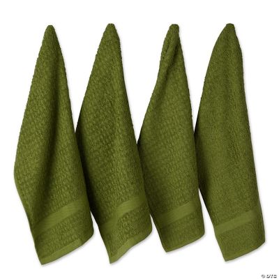 Design Imports DII Set Di 4 Strofinacci In Cotone A Nido D'Ape, Colore Verde Scuro, 40x66 Cm, Ultra Assorbenti E Anti-Pelucchi
