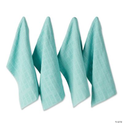 Solid Aqua Windowpane Terry Dishtowel 4 Piece