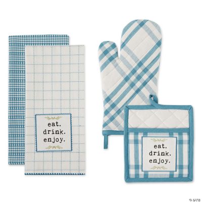 Blue Pattern 4PC Oven Mitts and Pot Holders Sets for Cooking