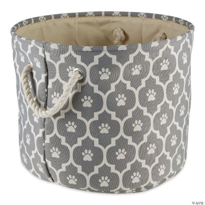 Polyester Pet Bin Lattice Paw Gray Round Large Oriental Trading