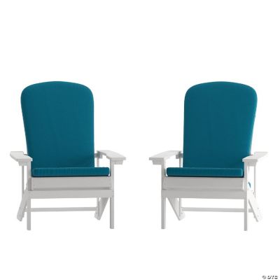 Emma + Oliver Hammond Adirondack Chair with Cushions White Polyresin