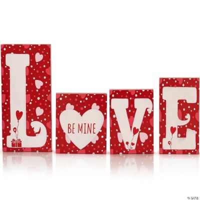 Red Wooden Love Blocks Valentine's Day Romantic Heart Wood Letters