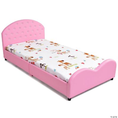 Costway Kids Children PU Upholstered Platform Wooden Princess Bed