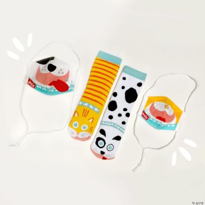 Mismatched Non-Slip Cat & Dog Kids Socks PLUS Reversible Face Mask ...