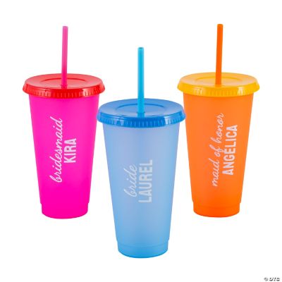 6 3/4" 24 oz. Personalized Wedding Party Color Change Reusable Plastic ...