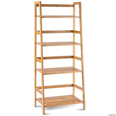Costway Multifunctional 4 Shelf Bamboo Bookcase Ladder Plant Flower ...