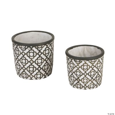 Dark Gray Lattice Cement Flower Pot (Set Of 2) Oriental Trading
