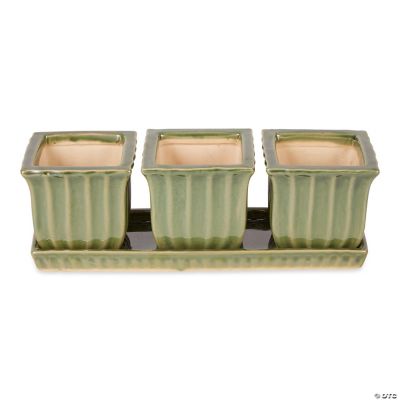 Green Square Ceramic Small Planter (Set Of 3)