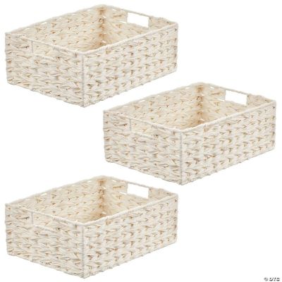 mDesign Woven Farmhouse Kitchen Pantry Food Storage Basket Box, 3 Pack, White Oriental Trading