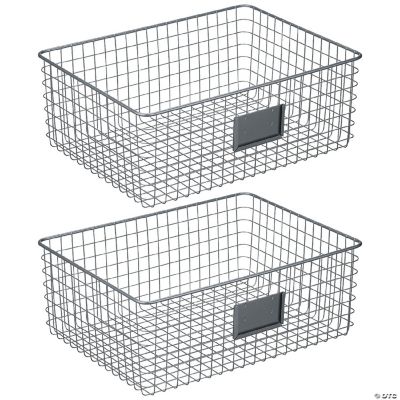 mDesign Wide Steel Kitchen Organizer Basket with Label Slot, 2 Pack