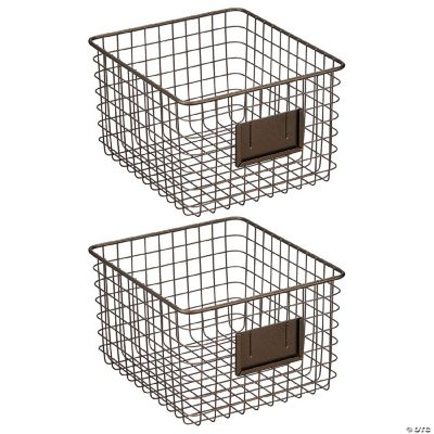 mDesign Small Steel Kitchen Organizer Basket with Label Slot, 2 Pack