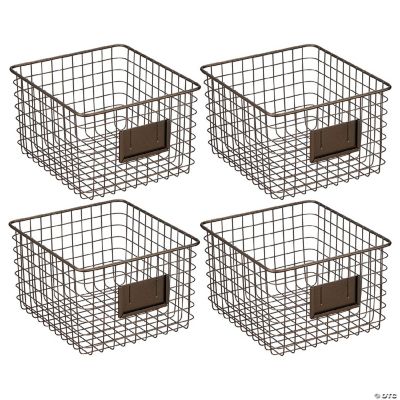 mDesign Small Steel Kitchen Organizer Basket with Label Slot, 4 Pack