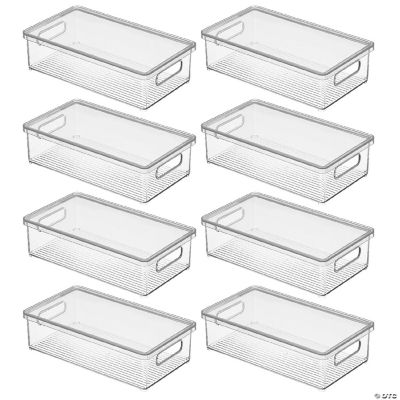 mDesign Large Plastic Stackable Kitchen Storage Box, Handles, Lid, 8 Pack,  Clear 