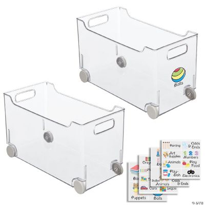 mDesign Plastic Playroom Toy Bin, Wheels/Handles, 2 Bins, 24 Labels, Clear/Gray Oriental Trading