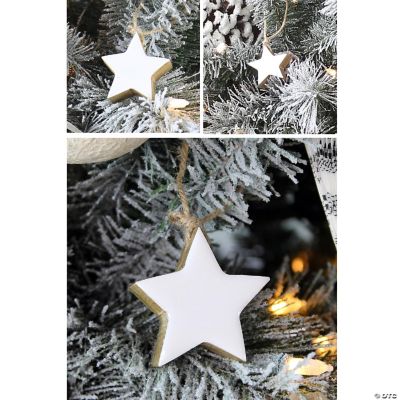 AuldHome Farmhouse Star Ornaments (12-Pack, White); Wood with White Enamel  2-Inch Star Christmas Decorations, Retro Vintage Enamelware Style