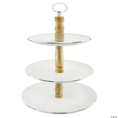 AuldHome Rustic White Tiered Stand (3Tier Tray, White Distressed Enamel); Decorative Metal