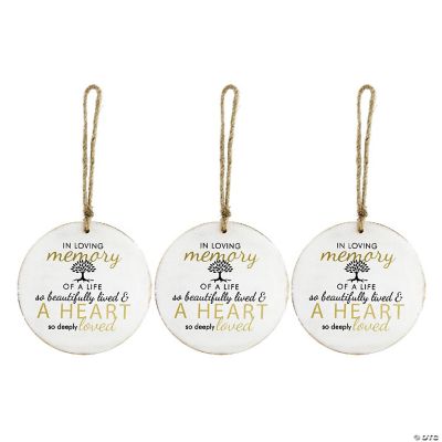 AuldHome Round Memorial Christmas Ornaments (3Pack); Wooden Vintage