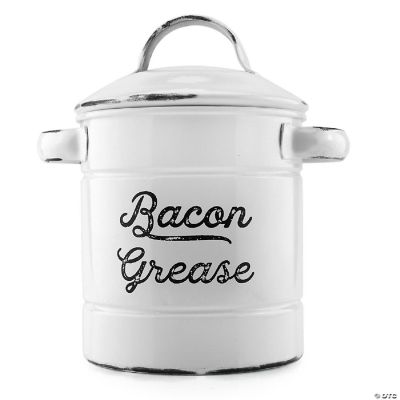 AuldHome Grease Container, White Enamelware Bacon Grease Can with