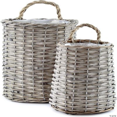 AuldHome Wall Hanging Baskets (Set of 2, Gray); Woven Wicker Rustic
