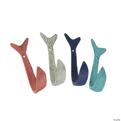 Zeckos Set of 4 Coastal Beach Colored Cast Iron Flipping Fish Decorative Wall Hooks Oriental