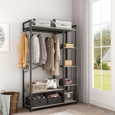 Standing Closet Organizer with Storage Box & Side Hook, Portable Garment  Rack with 6 Shelves and Hanging Rod, Hanging Closet Shelves | Oriental