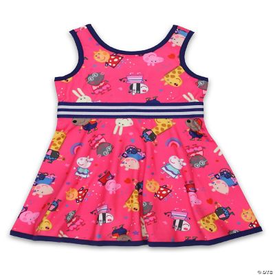 Babyhug Half Sleeves Fit and Flare One Piece Frock with Mesh Peppa Pig Print - Pink