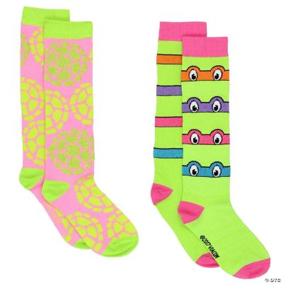 TMNT Teenage Mutant Ninja Turtles Womens 2 pack Socks (Shoe 410 (Sock 911), Masks Green/Pink