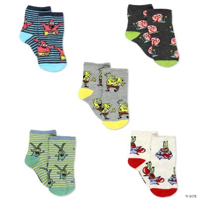 Spongebob Squarepants Boys Girls Toddler 5 pack Crew Socks (Shoe: 7-10  (Sock: 4-6), 5 Pack Crew)