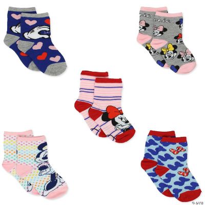 Minnie Mouse Girls Toddler 5 Pack Crew Socks (6-8, Grey/Multi)