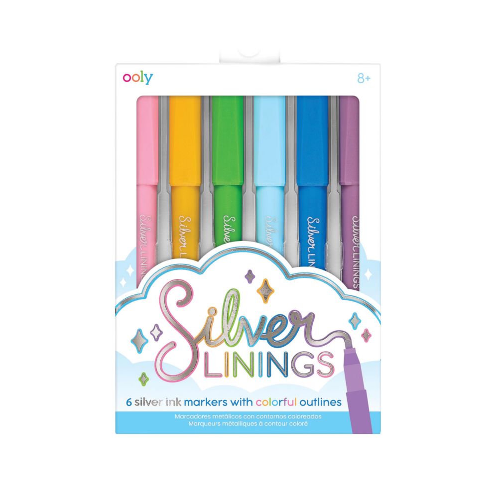 OOLY Set of 6 Silver Linings Outline Markers From MindWare