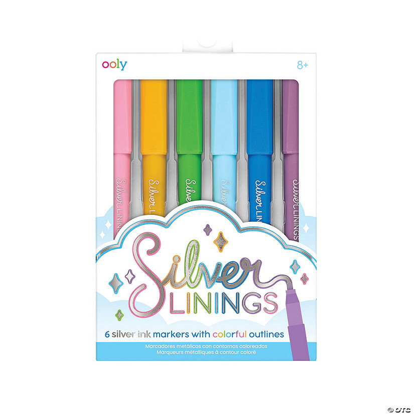 OOLY Set of 6 Silver Linings Outline Markers | MindWare
