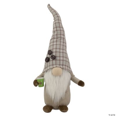 Northlight 14 Beige Plaid Coffee Bean Gnome with Coffee Cup