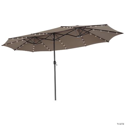Costway 15FT Twin Patio DoubleSided Umbrella 48 Solar LED Lights Crank