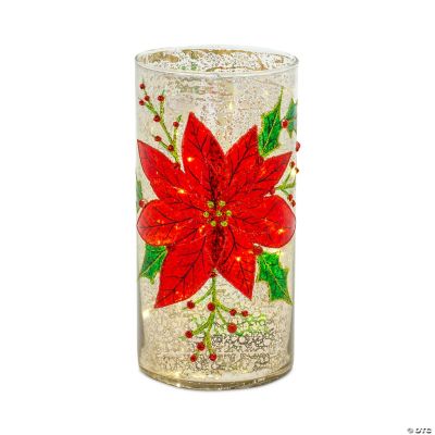 Mercury Glass Candle Holder with Beaded Poinsettia (Set of 6)