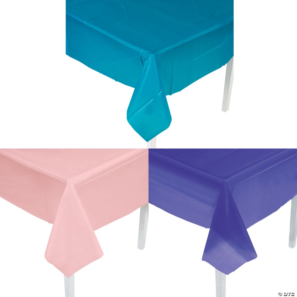 9 Ft. Pink, Purple & Turquoise Rectangle Disposable Plastic Tablecloth Assortment - 6 Pc.