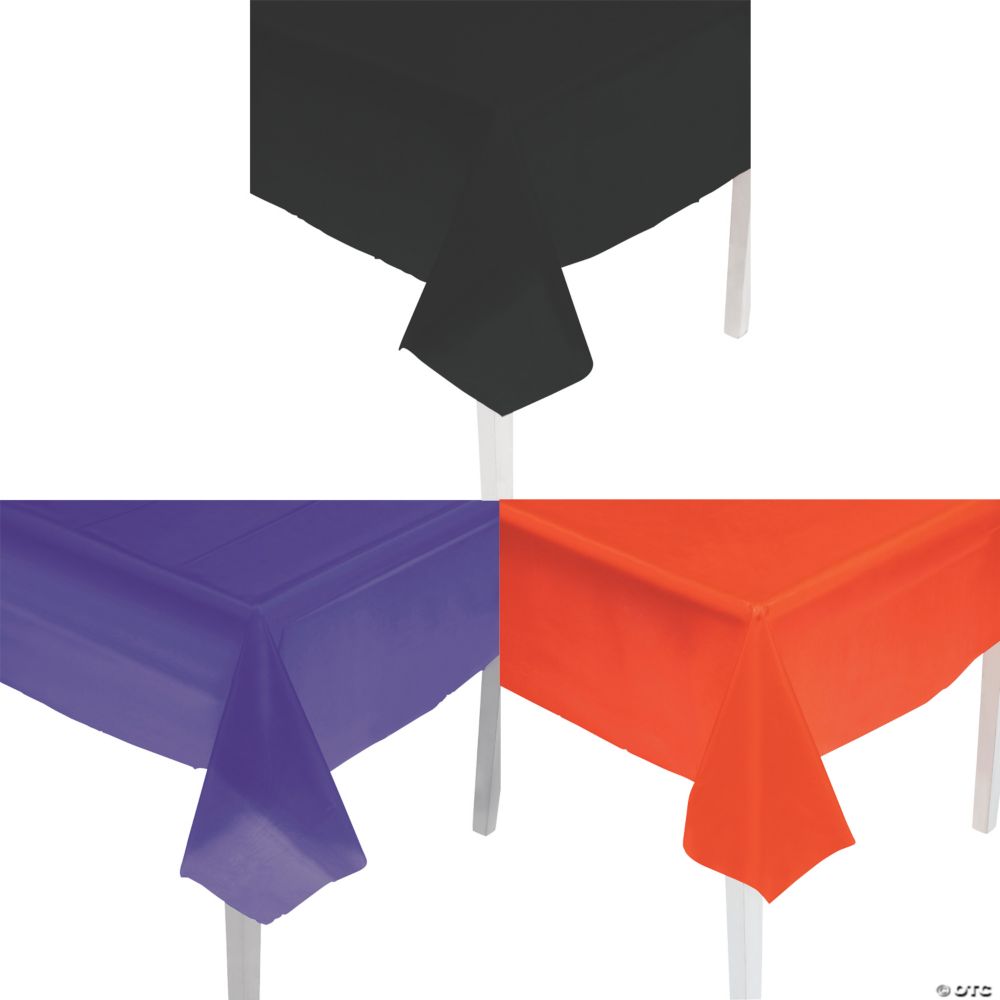 9 Ft. Orange, Purple & Black Rectangle Disposable Plastic Tablecloth Kit