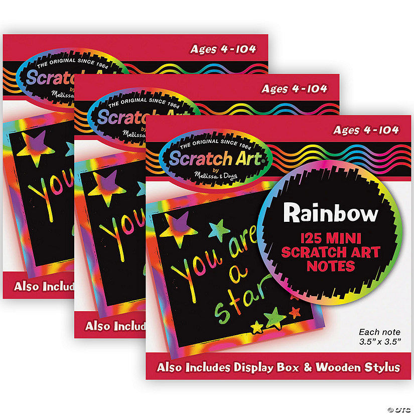 Melissa & Doug Scratch Art BoProper of Rainbow Mini Notes with Stylus, 125  Notes Per Pack, 3 Packs