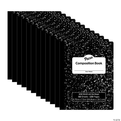 Pacon Composition Book, Black Marble, 3/8" Ruled w/Margin, 93/4" x 71/2", 60 Sheets, Pack of