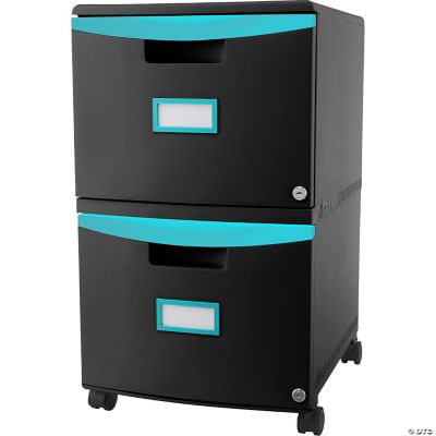 Storex 2 Drawer Mobile File with Lock, Black & Teal Oriental