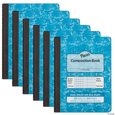 Pacon Dual Ruled Composition Book, Blue, 1/4" Grid & 3/8" Wide Ruled, 93/4" x 71/2", 100