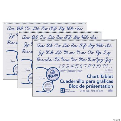 Pacon Chart Tablet, Cursive Cover, 1" Ruled, 24" x 16", 25 Sheets Per