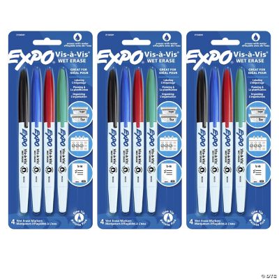 EXPO Vis-A-Vis Wet Erase Markers, Fine Point, Black, Pack of 4