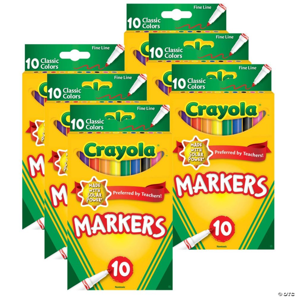 Crayola Fine Line Markers, Classic Colors, 10 Per Pack, 6 Packs