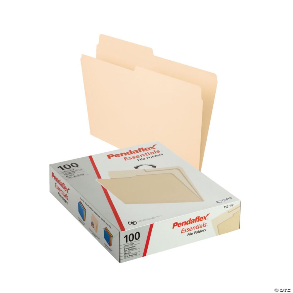 Pendaflex File Folders, Letter Size, Manila, 1/2 Cut, Box of 100 Yellow