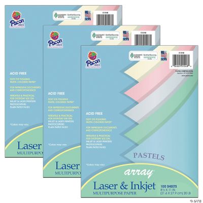 Pacon Pastel Multipurpose Paper Array, 8-1/2 x 11, 100 Sheets Per Pack, 3  Packs