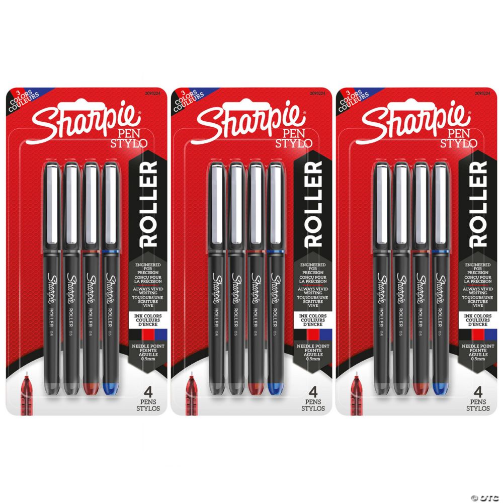 Sharpie Rollerball Pen, Needle Point (0.5mm), Assorted, 4 Per Pack, 3 Packs