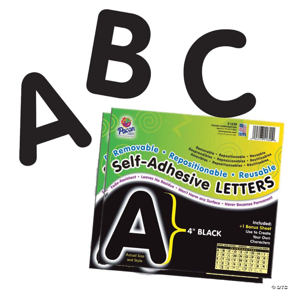 Pacon Self-Adhesive Letters, Black, Puffy Font, 4", 78 Characters Per Pack, 2 Packs